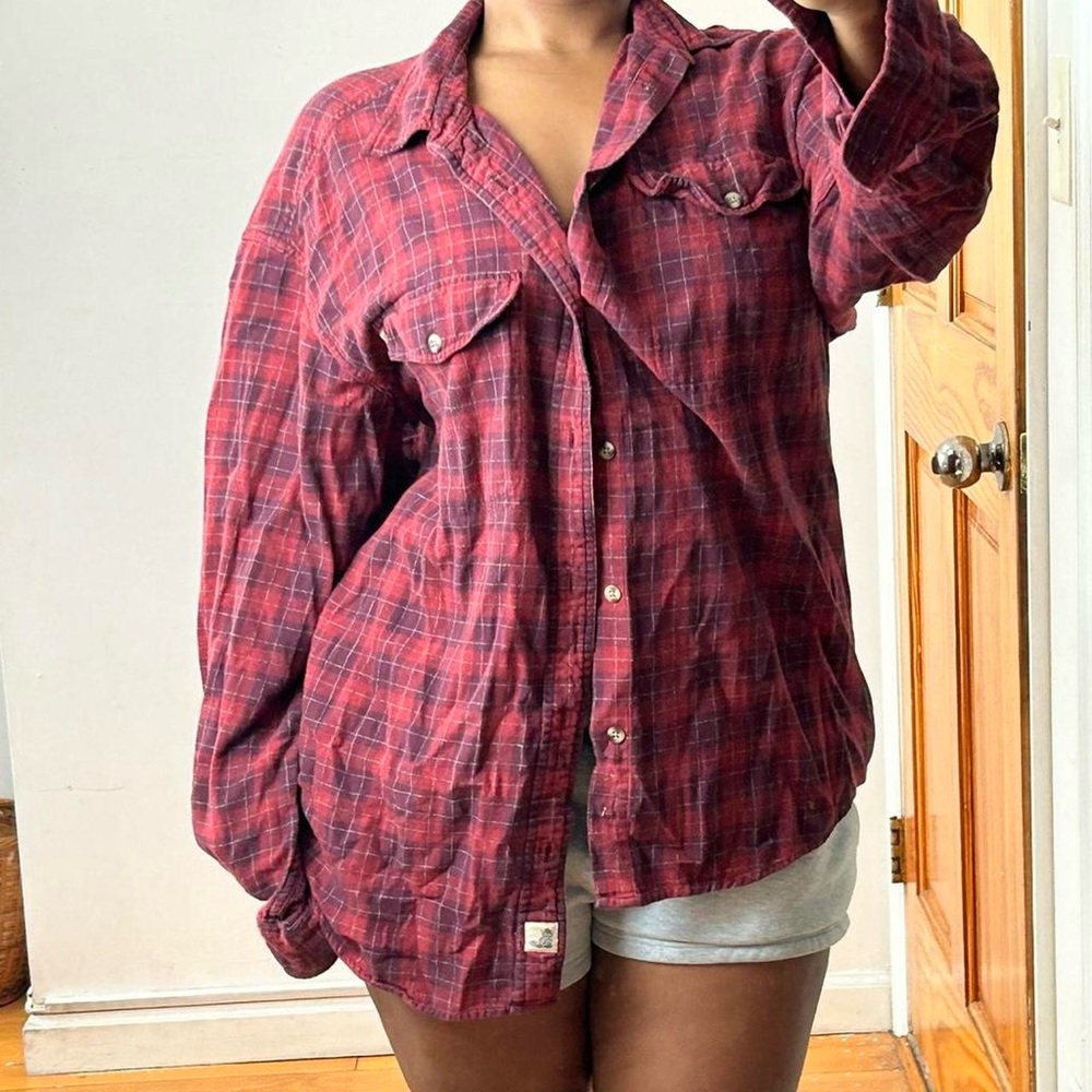 Timberland Plaid Burgundy Flannel Oversized